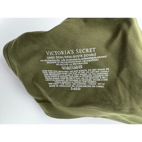 Victoria's Secret Lined Demi Bra Olive Army Green Underwire Back Closure 34DD - Picture 6 of 6
